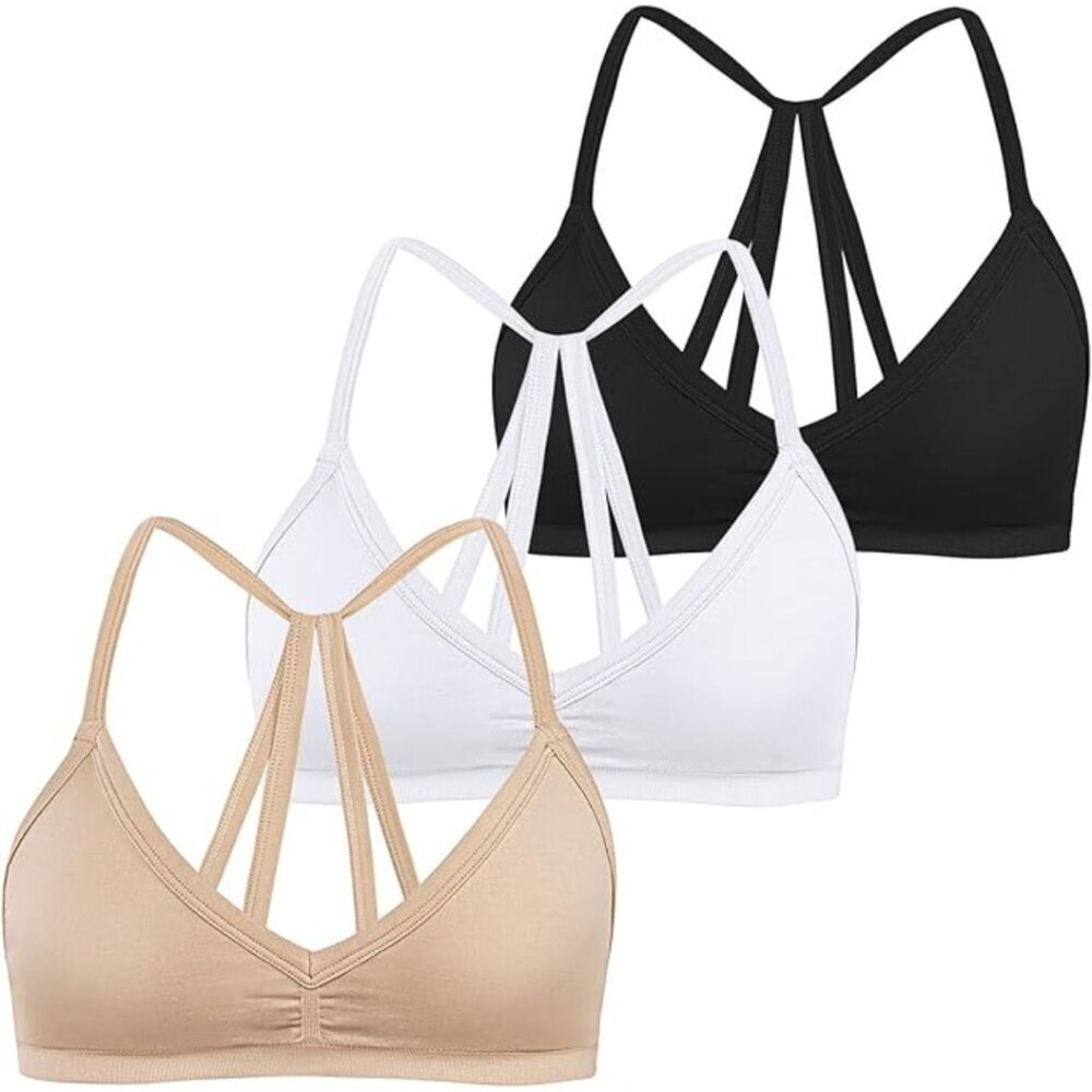 Women’s Sports Bras – Set of 3 (White, Beige, Black) – Size S & L – NWOT